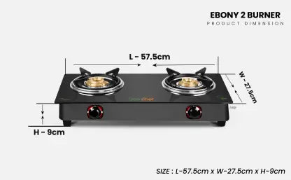 Greenchef Ebony Glass Manual Gas Stove  (2 Burners) Greenchef Ebony Glass Manual Gas Stove  (2 Burners)